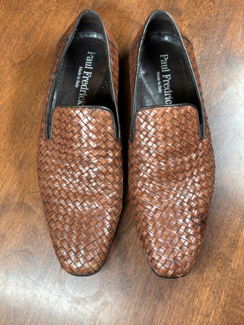 Paul Fredrick Brown Woven Leather Slip-On Loafers